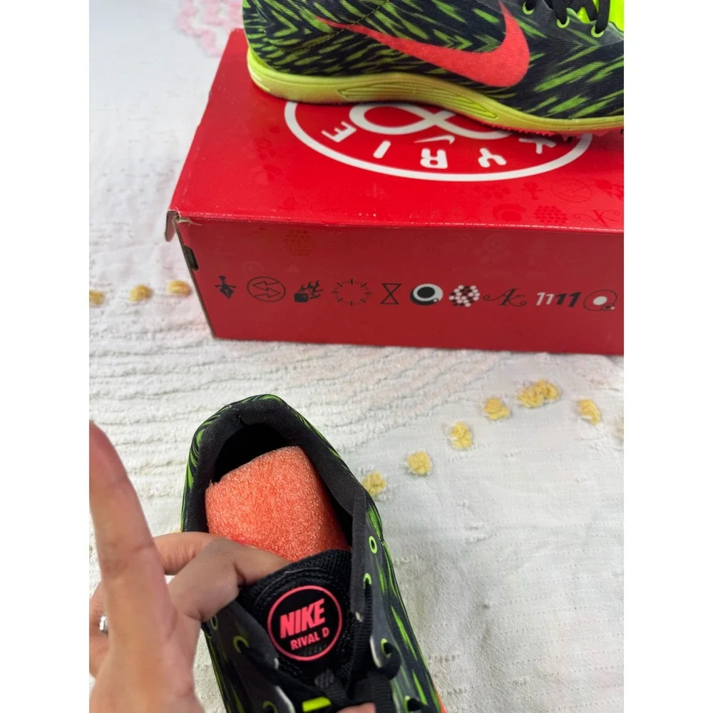 Nike Rival D Racing Distance Track Shoes Neon Green Orange Black Mens 12.5 - Picture 8 of 13